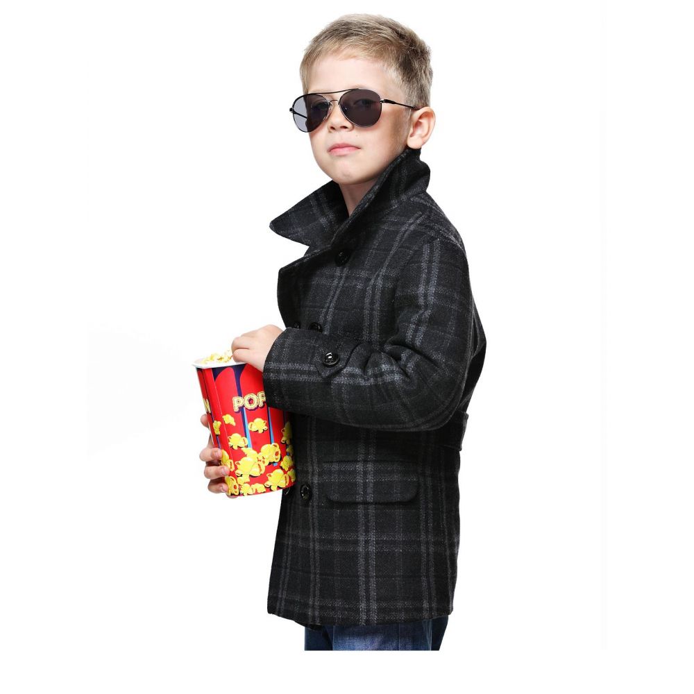 Пальто детское для мальчика D700 (Серая клетка)
