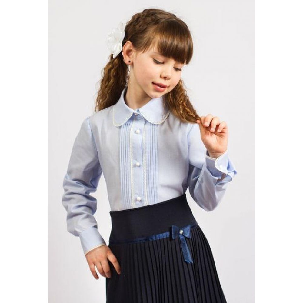 Блуза школьная для девочки 128 голубая ТМ Малена