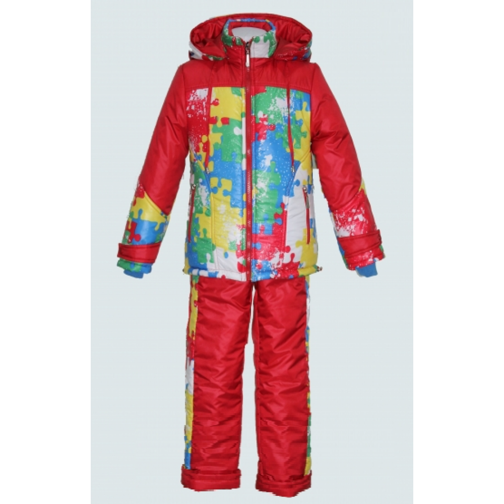 Комплект куртка + напівкомбінезон для дівчинки Пазли червоний