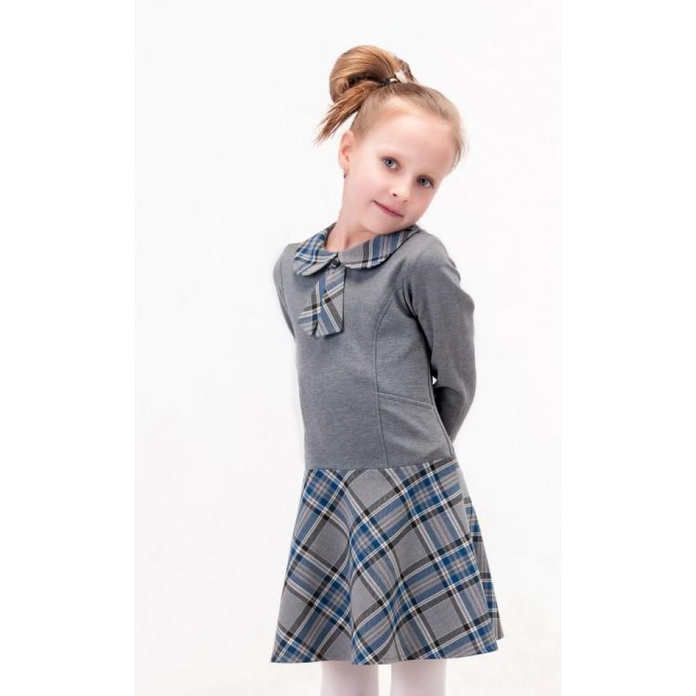 Платье для девочки школьное серо-голубое Д-ШФ-49