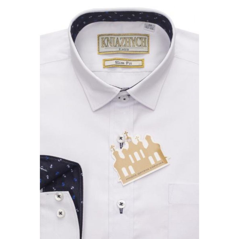 Рубашка школьная для мальчика белая с отделкой РТ2000/К506sl
