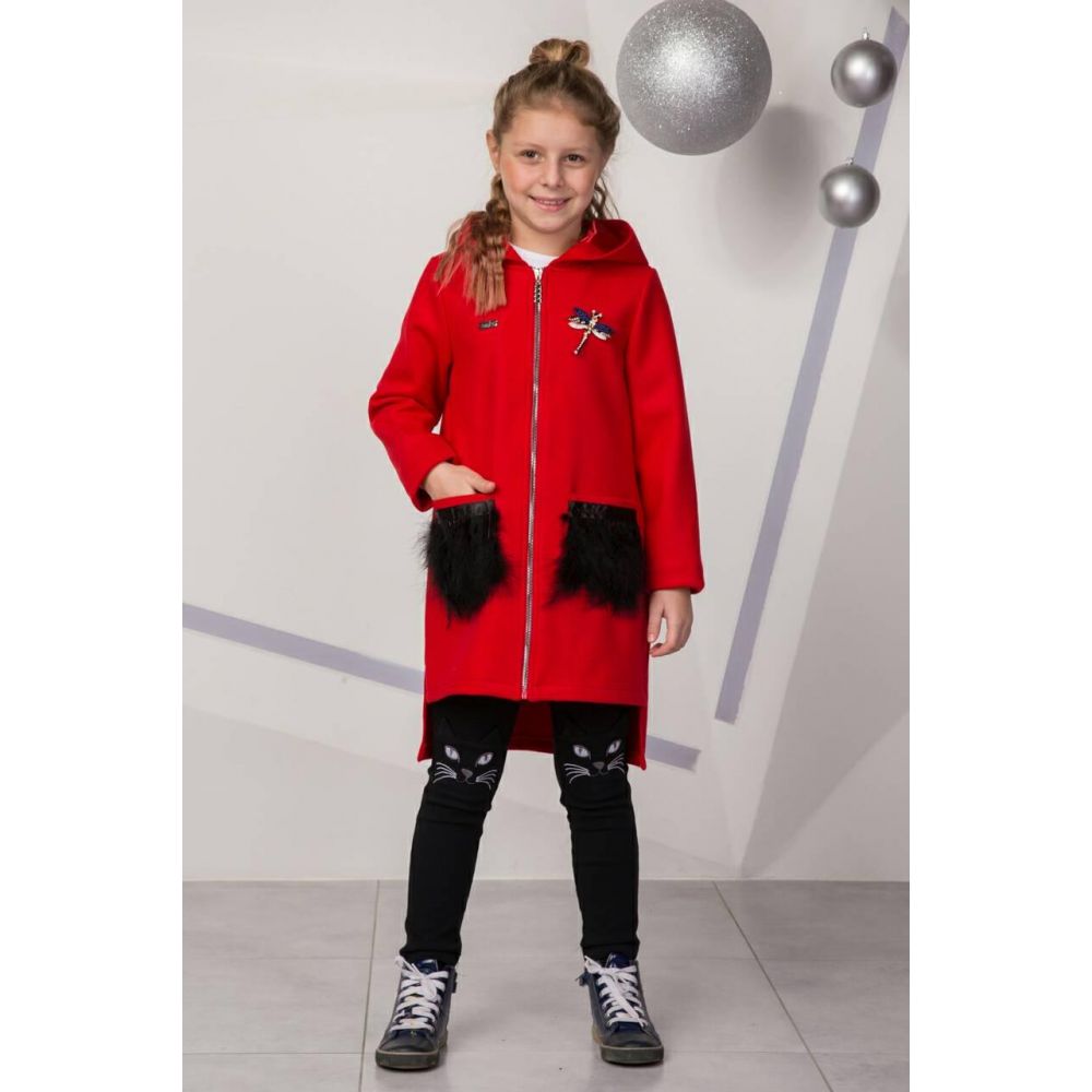Пальто для девочки красное с капюшоном Мередит Suzie