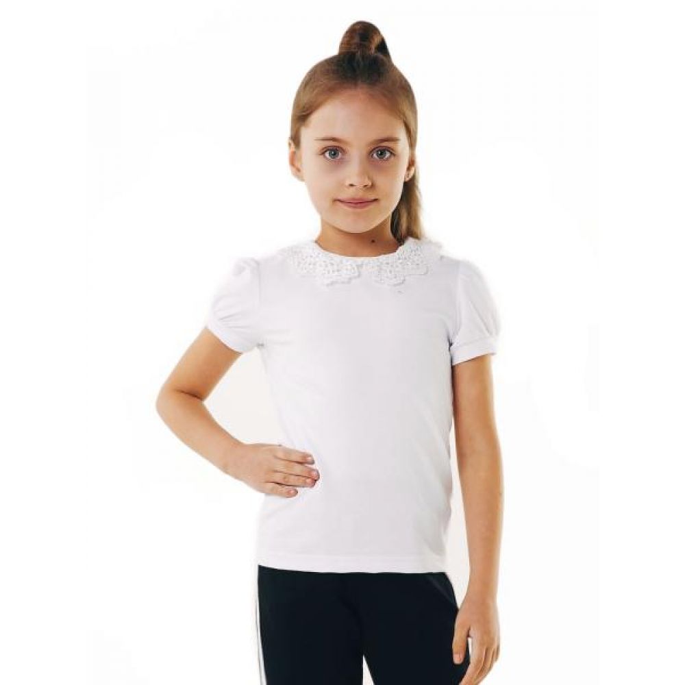 Блуза трикотажная для девочки белая кружево 114637/114638