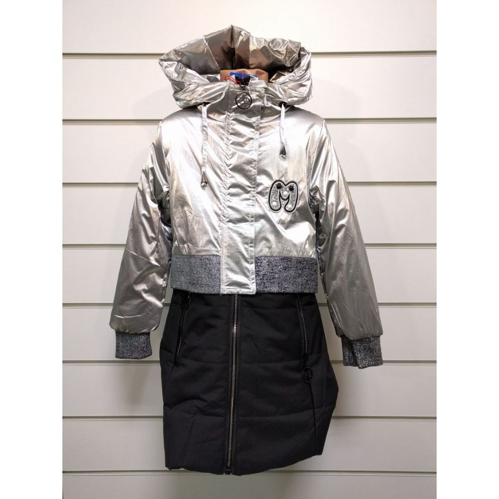 Куртка пальто демисезонное для девочки черное металлик 1950