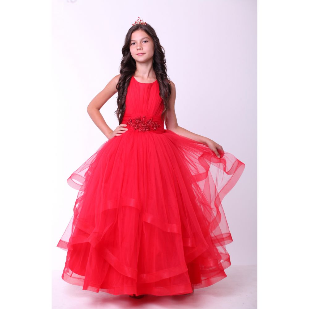 Нарядное платье для девочки 8703 красное