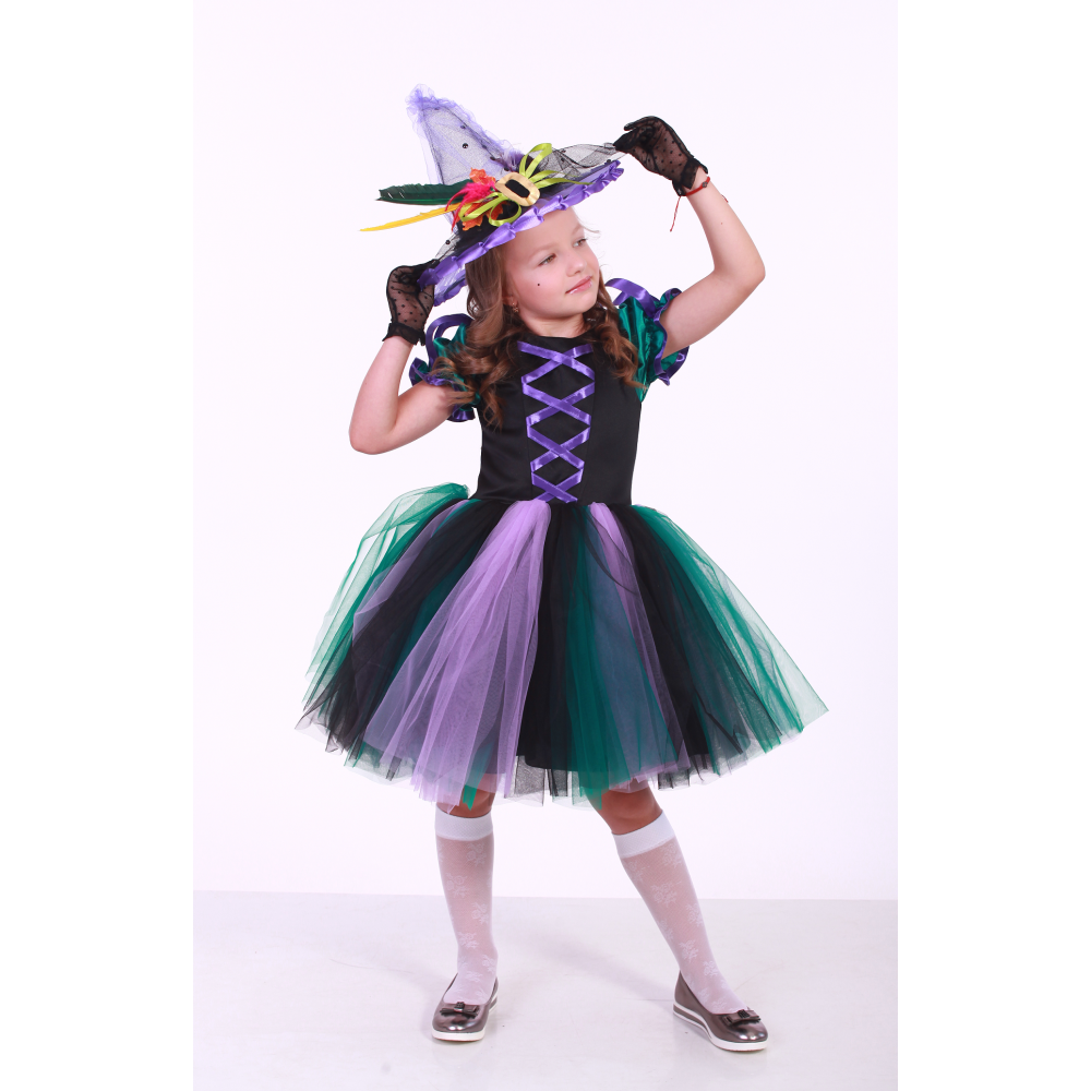 Карнавальний костюм для дівчинки Ведьмочка - Відьма з пером