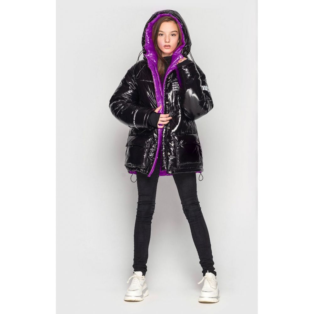 Куртка демисезонная для девочки Камилла черная с фиолет.