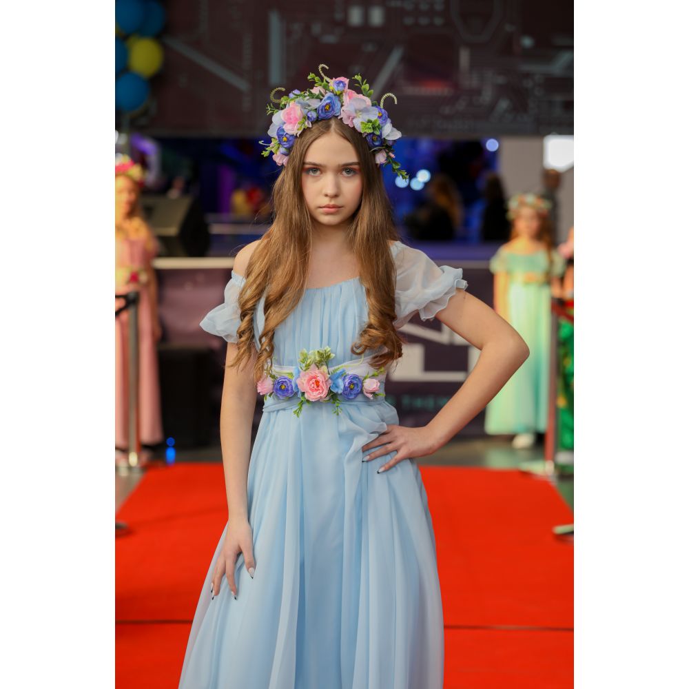 Карнавальный костюм Весна голубое от Sonechko c венком ручной работы