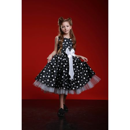 Нарядное платье Стиляги Горох Бант белый 