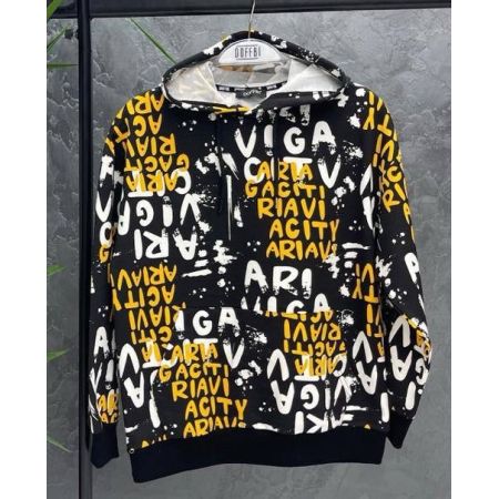 Худі 5637 чорний з жовтим і білим принт