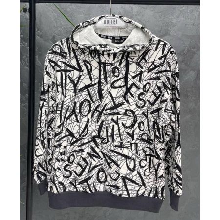 Худі біло чорний принт 5637