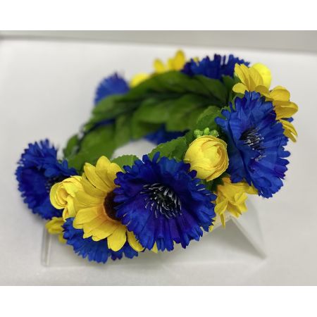 Обруч ручной работы Васильки с подсолнухами